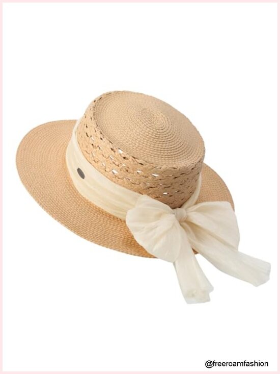 Straw Sun Hat Wide Brim Adjustable Boho Boater for Summer Beach main image 5